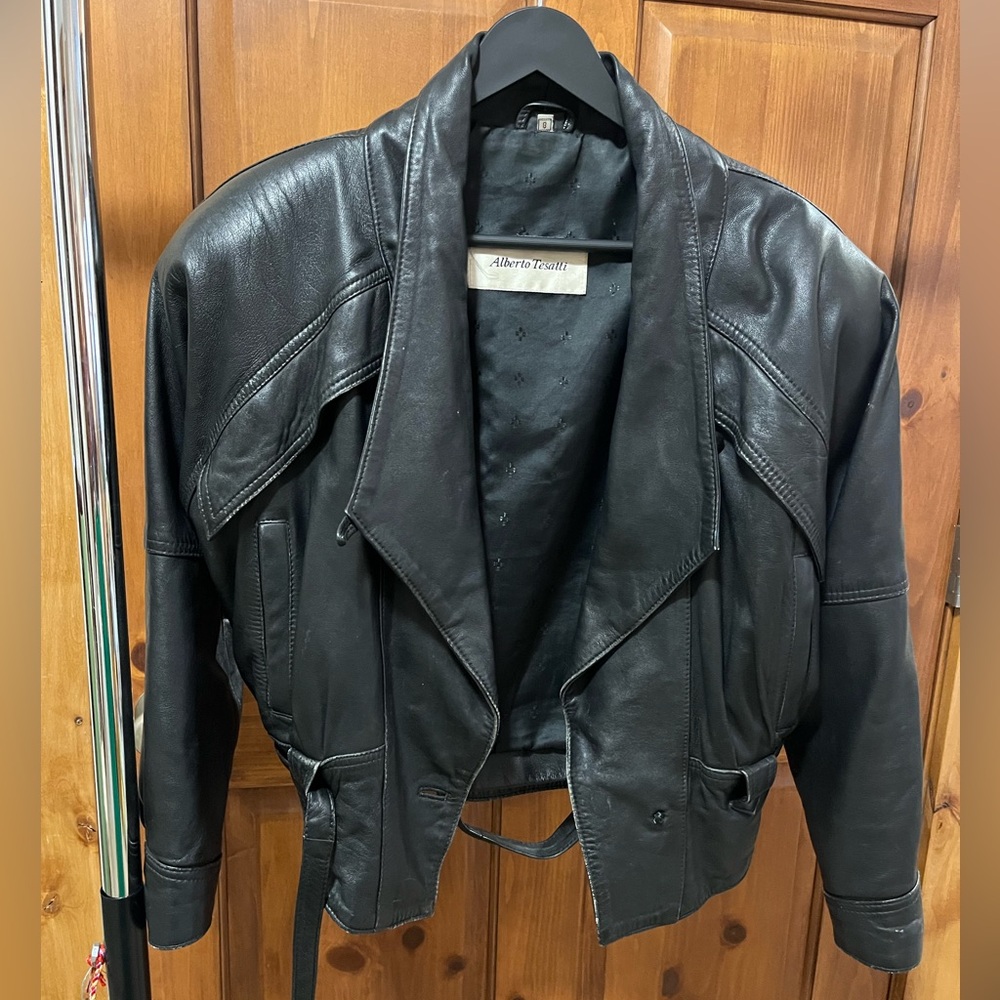 Ladies Black Leather Jacket with belt